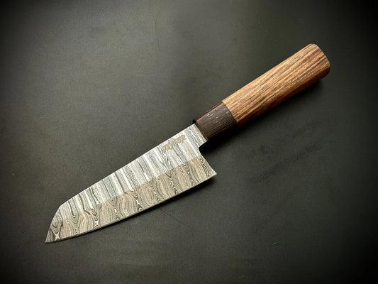 Damascus Steel Santoku Knife With Wood Handle