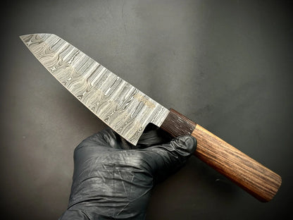 Damascus Steel Santoku Knife With Wood Handle