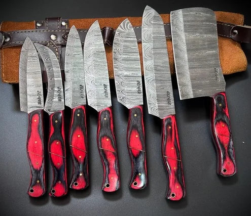 Chef knives Set of 7 Pieces With Leather Roll Over Bag-KDS2