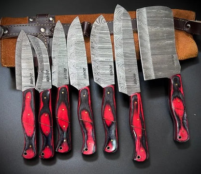 Chef knives Set of 7 Pieces With Leather Roll Over Bag-KDS2