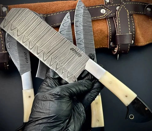 Hand Forged knives Set of 5 with Leather Roll Over Bag-KDS3