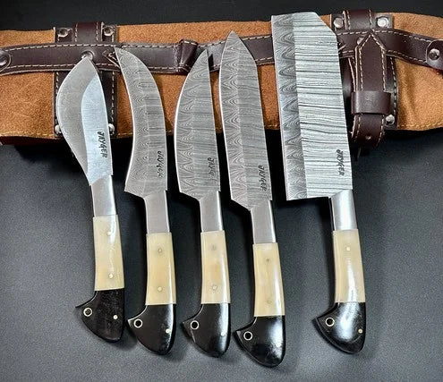 Hand Forged knives Set of 5 with Leather Roll Over Bag-KDS3