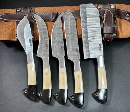 Hand Forged knives Set of 5 with Leather Roll Over Bag-KDS3