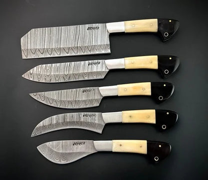 Hand Forged knives Set of 5 with Leather Roll Over Bag-KDS3