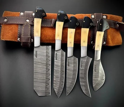 Hand Forged knives Set of 5 with Leather Roll Over Bag-KDS3
