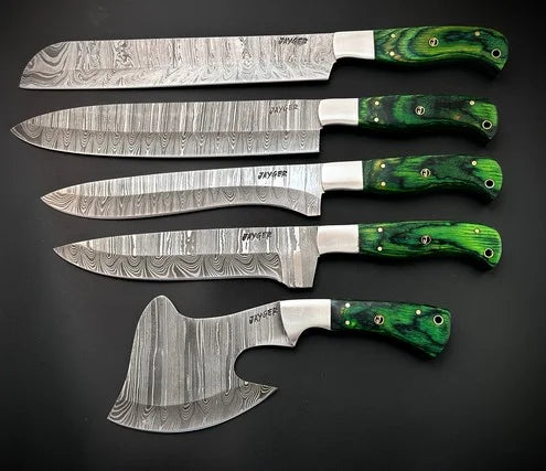 Handmade Damascus knives Set of 5 With Roll Over Bag-KDS4