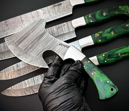 Handmade Damascus knives Set of 5 With Roll Over Bag-KDS4