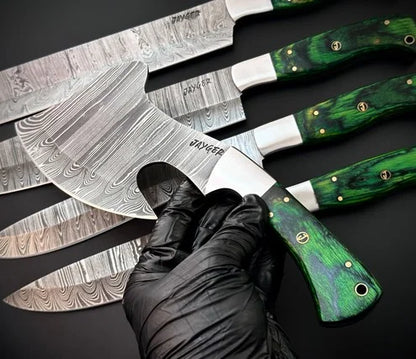 Handmade Damascus knives Set of 5 With Roll Over Bag-KDS4