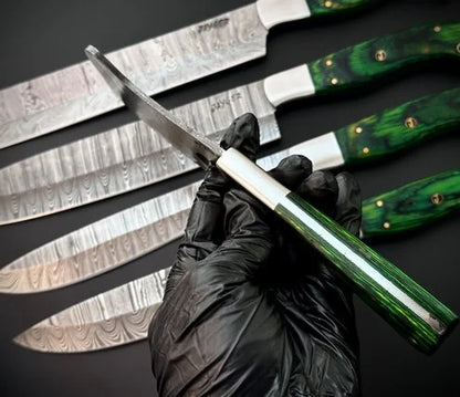 Handmade Damascus knives Set of 5 With Roll Over Bag-KDS4