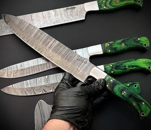 Handmade Damascus knives Set of 5 With Roll Over Bag-KDS4