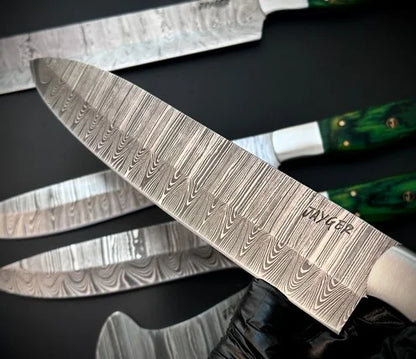 Handmade Damascus knives Set of 5 With Roll Over Bag-KDS4