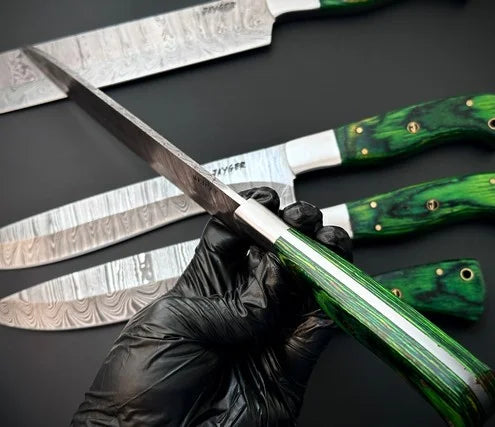 Handmade Damascus knives Set of 5 With Roll Over Bag-KDS4