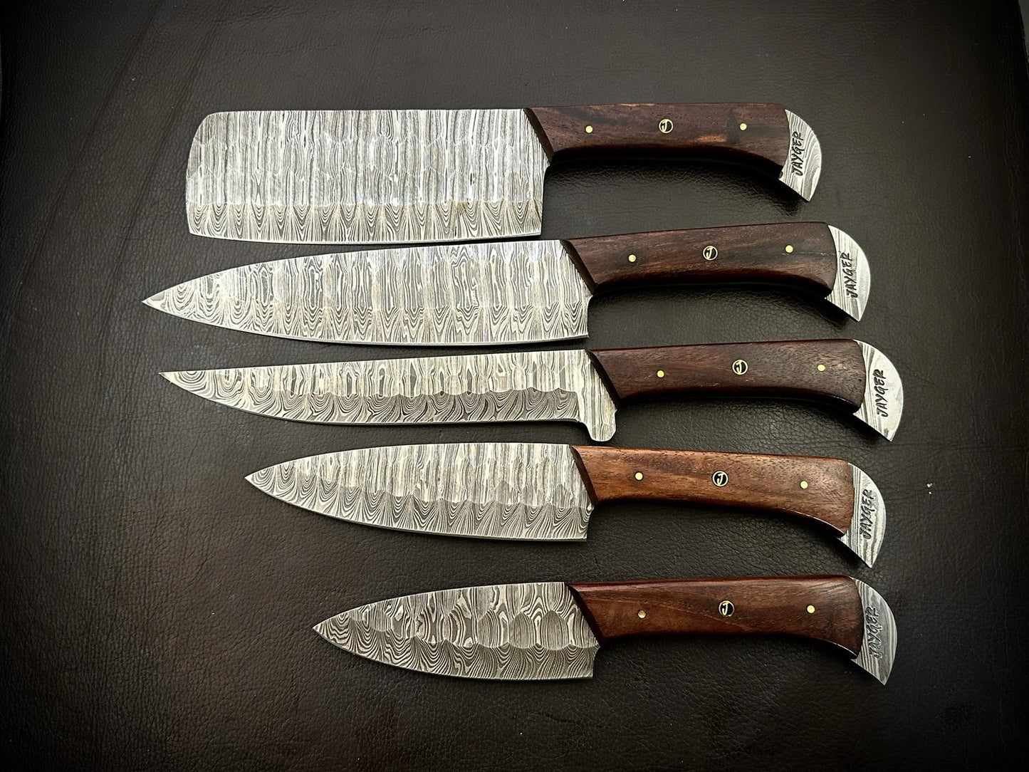 Custom Made Damascus Kitchen Knives Set Of 5 Pieces