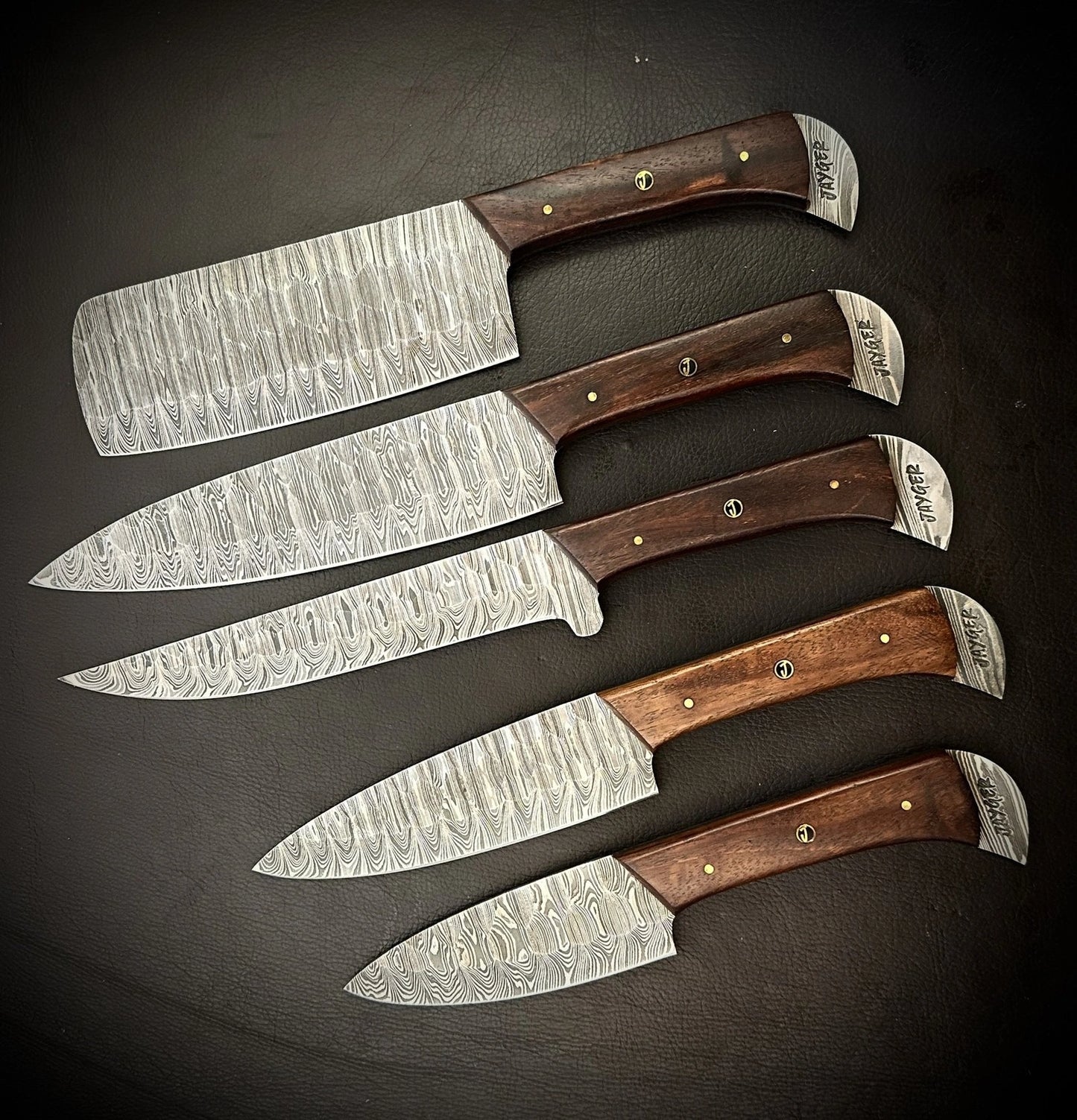 Custom Made Damascus Kitchen Knives Set Of 5 Pieces