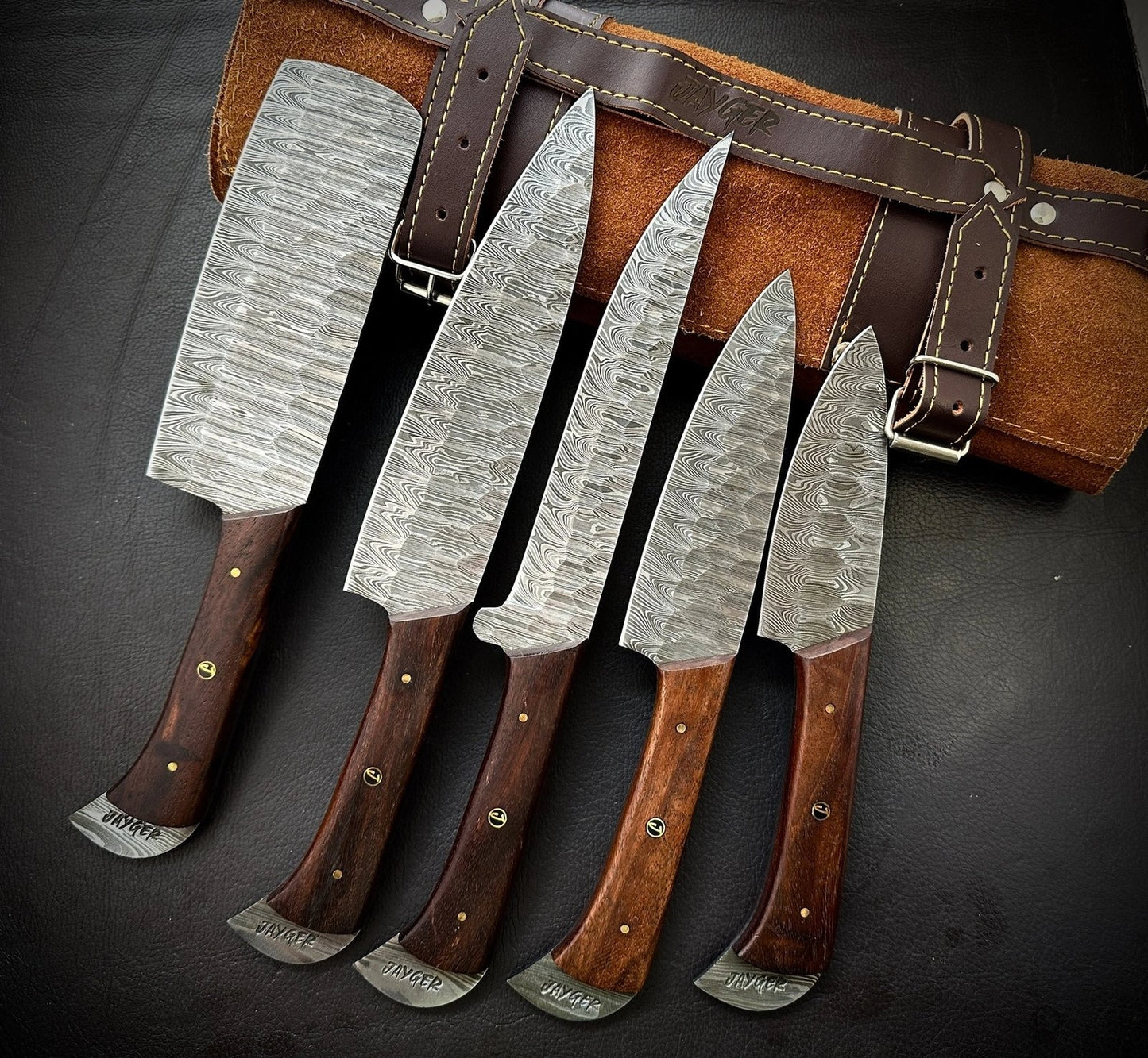 Custom Made Damascus Kitchen Knives Set Of 5 Pieces