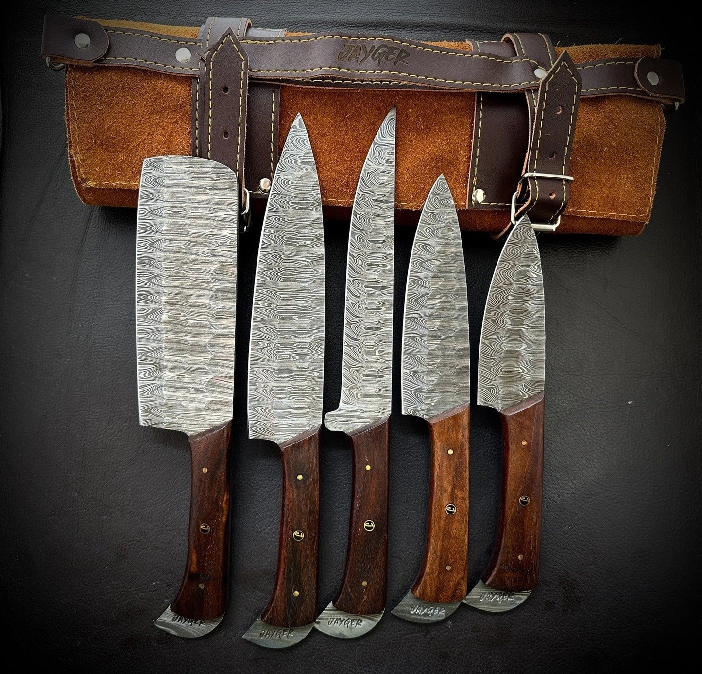 Custom Made Damascus Kitchen Knives Set Of 5 Pieces