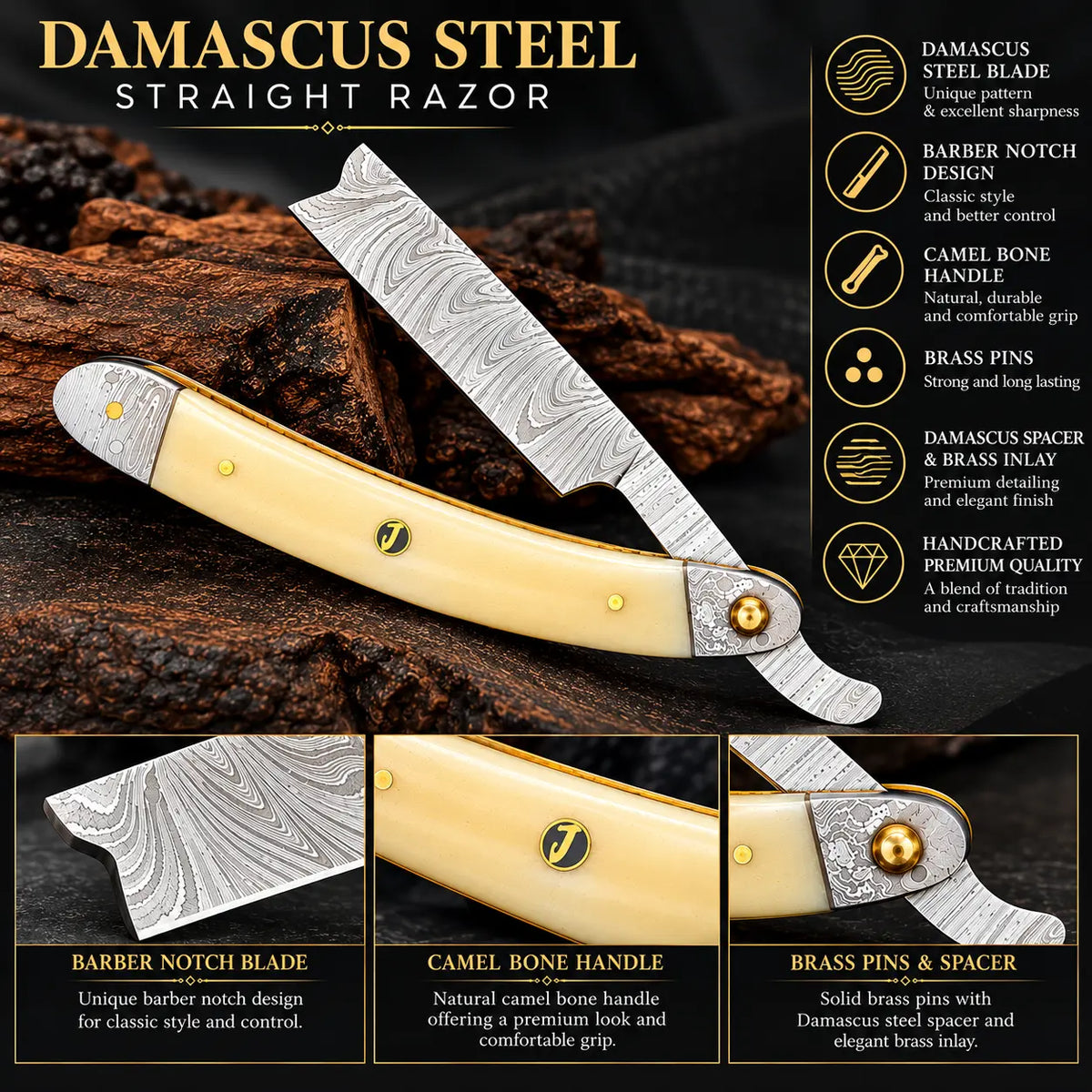 Damascus Cut throat Straight Razor Leather Cover & Strop– Shave Ready