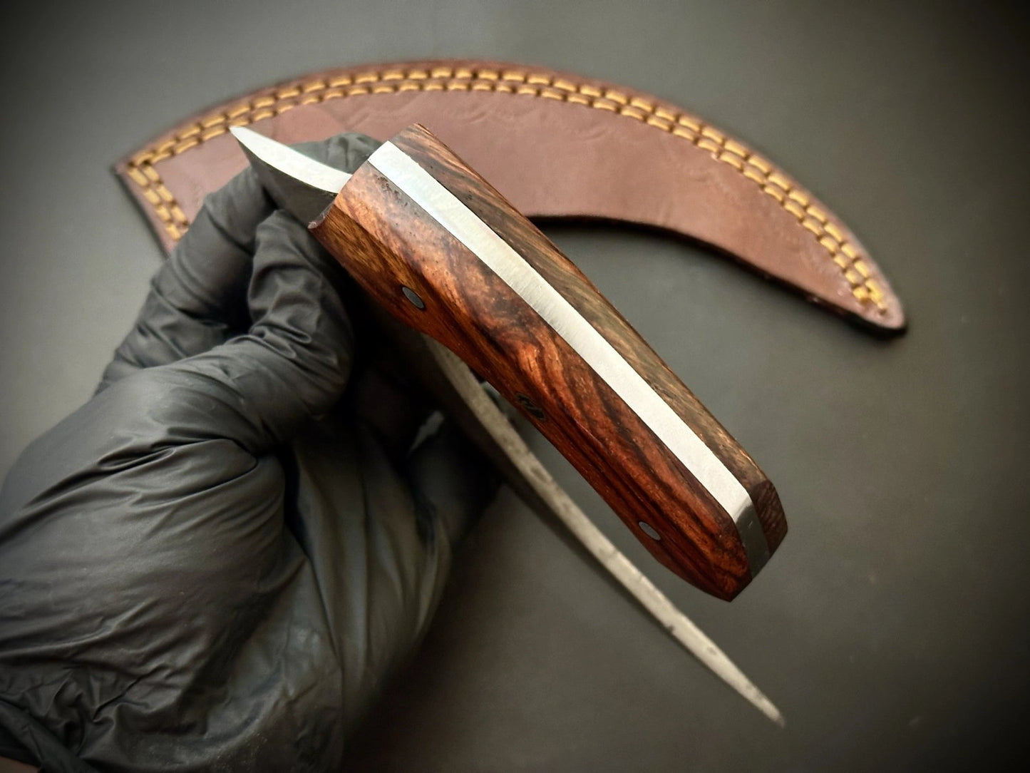 Damascus Steel Alaskan Ulu knife With Leather Sheath