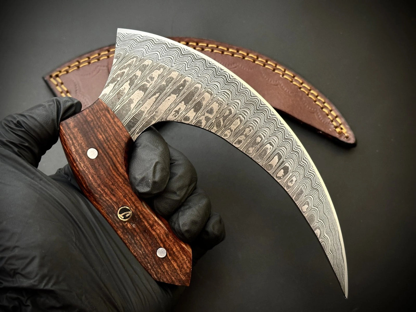Damascus Steel Alaskan Ulu knife With Leather Sheath