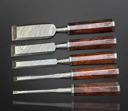 Wood Chisel Set Damascus Steel Hand Forged By Jayger