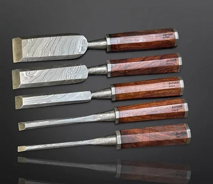 Wood Chisel Set Damascus Steel Hand Forged By Jayger
