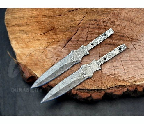 Damascus Steel Double Edge Hunting Blank Blade – B1