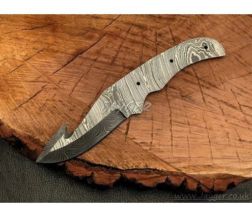 Handmade Damascus Steel Knife blade-Gut hook Blank Blade-Heat Treated