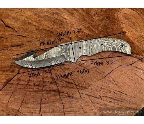 Handmade Damascus Steel Knife blade-Gut hook Blank Blade-Heat Treated