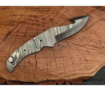 Handmade Damascus Steel Knife blade-Gut hook Blank Blade-Heat Treated