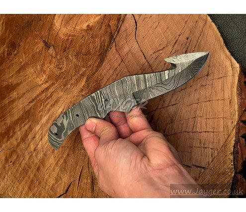 Handmade Damascus Steel Knife blade-Gut hook Blank Blade-Heat Treated