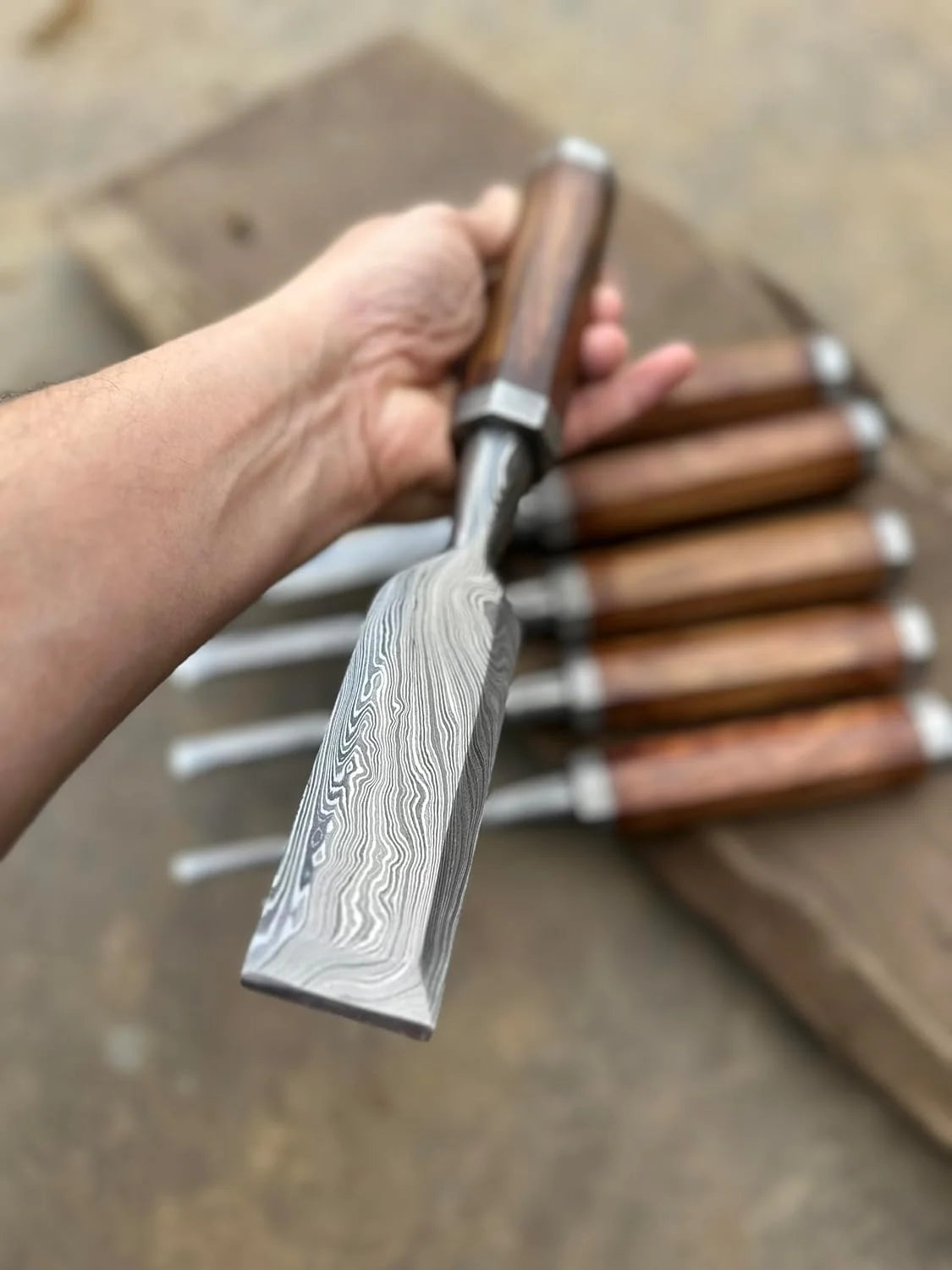 Damascus Steel Wood Working Chisel 40mm Hand Forged By Jayger