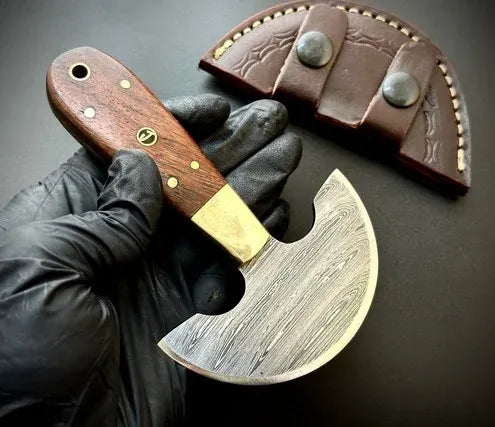 Handmade Damascus Steel Round Leather Head Knife – QD10