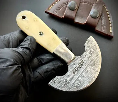 Handmade Damascus Steel Round Leather Head Knife – QD10