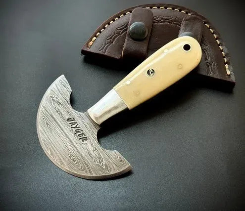 Handmade Damascus Steel Round Leather Head Knife – QD10