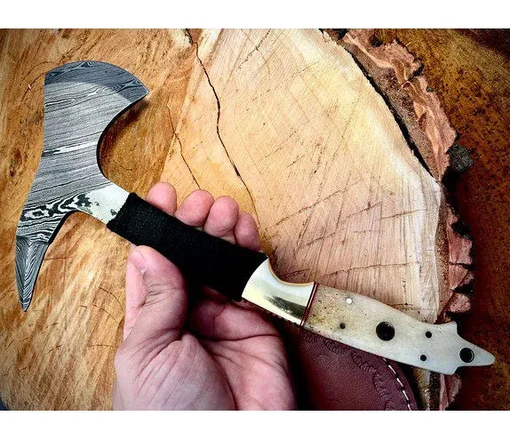 Damascus Steel Spike Camping Axe With Leather Sheath – JD4