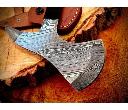 Damascus Steel Spike Camping Axe With Leather Sheath – JD4
