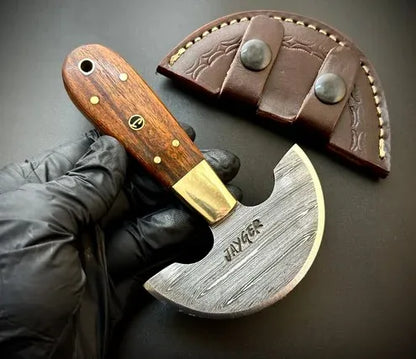 Handmade Damascus Steel Round Leather Head Knife – QD10