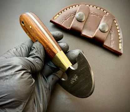Handmade Damascus Steel Round Leather Head Knife – QD10