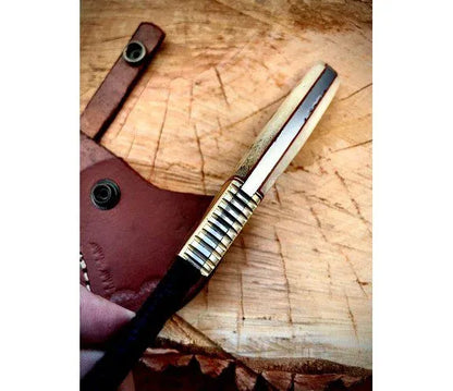 Damascus Steel Spike Camping Axe With Leather Sheath – JD4