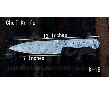 Damascus Steel Chef Knife Blank Blade – K15