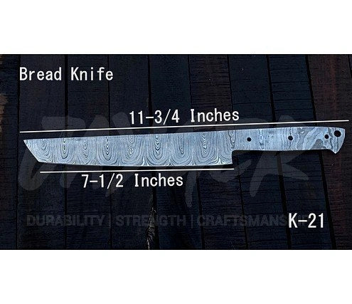 Damascus Steel Bread Knife Blank Blade – K21