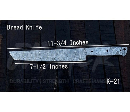 Damascus Steel Bread Knife Blank Blade – K21