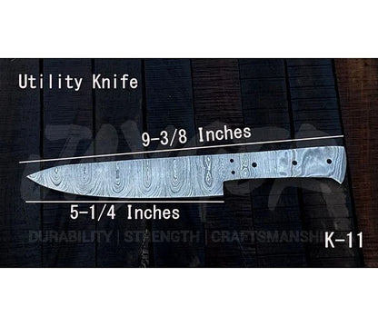 Handmade Damascus Steel Utility Knife Blank Blade – K11