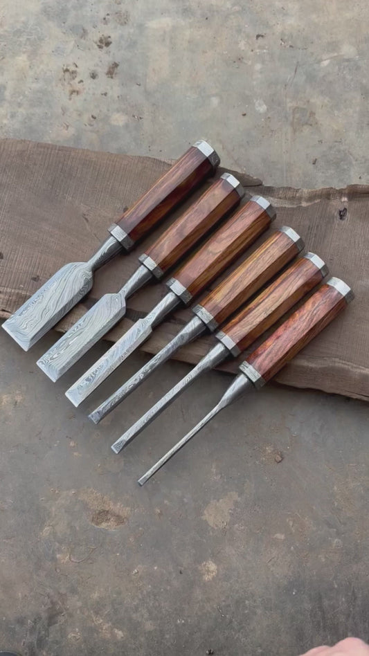 Wood Chisel Set Damascus Steel Hand Forged By Jayger