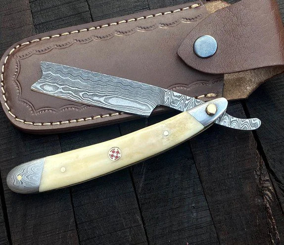 Damascus Cut throat Straight Razor Leather Cover – RD2