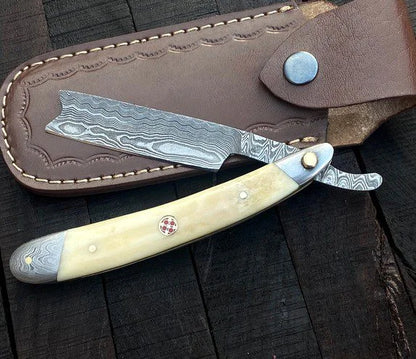 Damascus Cut throat Straight Razor Leather Cover – RD2