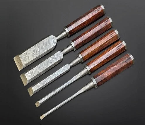 Wood Chisel Set Damascus Steel Hand Forged By Jayger