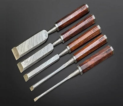 Wood Chisel Set Damascus Steel Hand Forged By Jayger