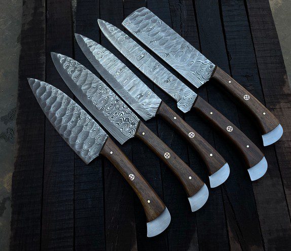 Handmade Damascus Chef Knife Set, of 5 Pcs Kitchen Knives, Mothers Day Gift  