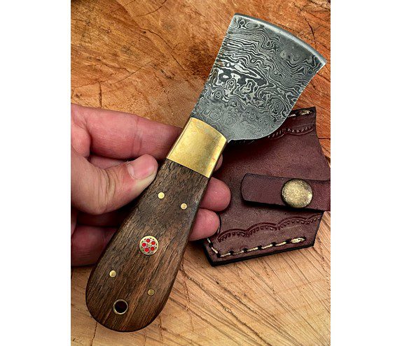 Handmade Damascus Steel Leather Cutter/ Leather Cutting Tool-skiver/  Leather Sheath-qd34 